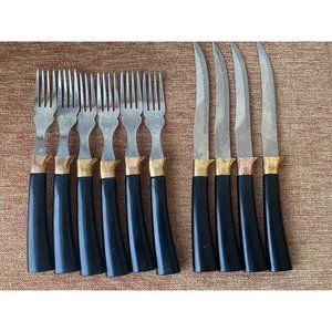 E Parker & Sons Sheffield 4 Knives &  6 Forks - Black and Gold Color